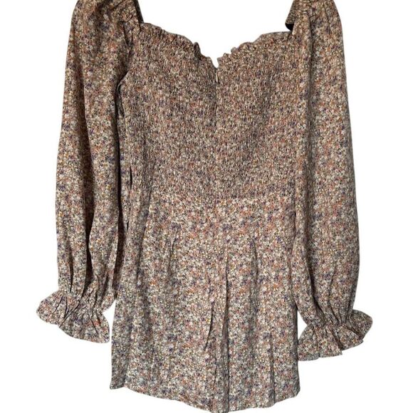 She + Sky Women's Standard Small Floral Long Sleeve Blouse Ruffle Casual Top - Picture 7 of 10